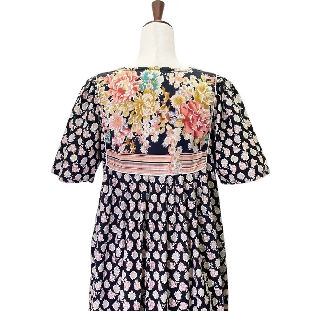 Vintage Vermont Country Store Maxi Dress Patchwork Floral Black Pink Size Small